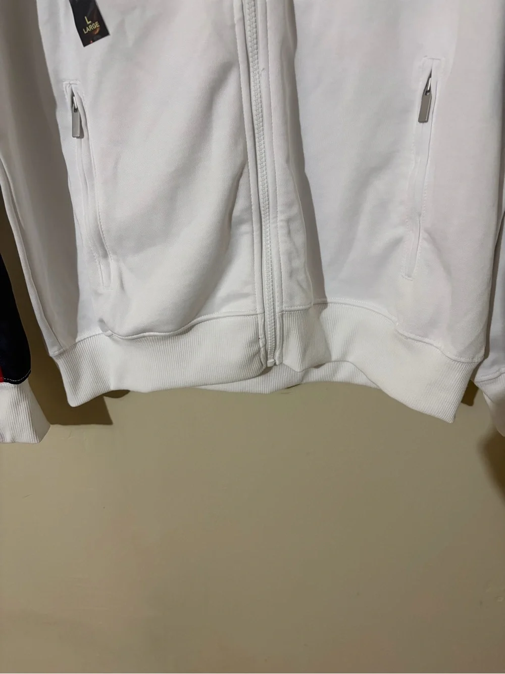U.S. Polo Assn. White Zip-Front Track Jacket with Black Sleeve Panels